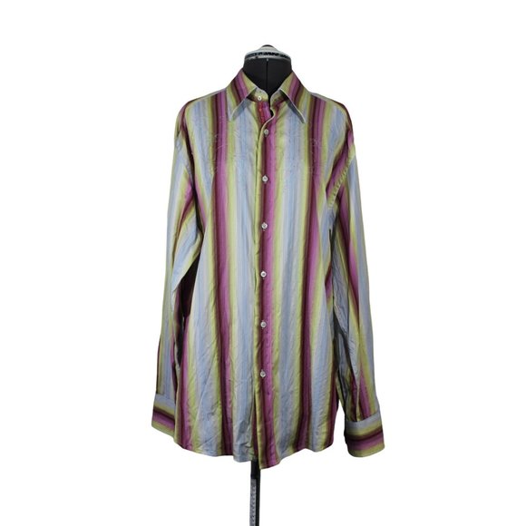 Robert Graham men's embroidered flip cuff striped long sleeve button front shirt - Picture 2 of 16